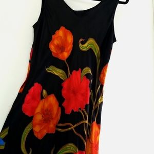 HARARI 100% Silk Black Floral Print Tank MAXI DRESS